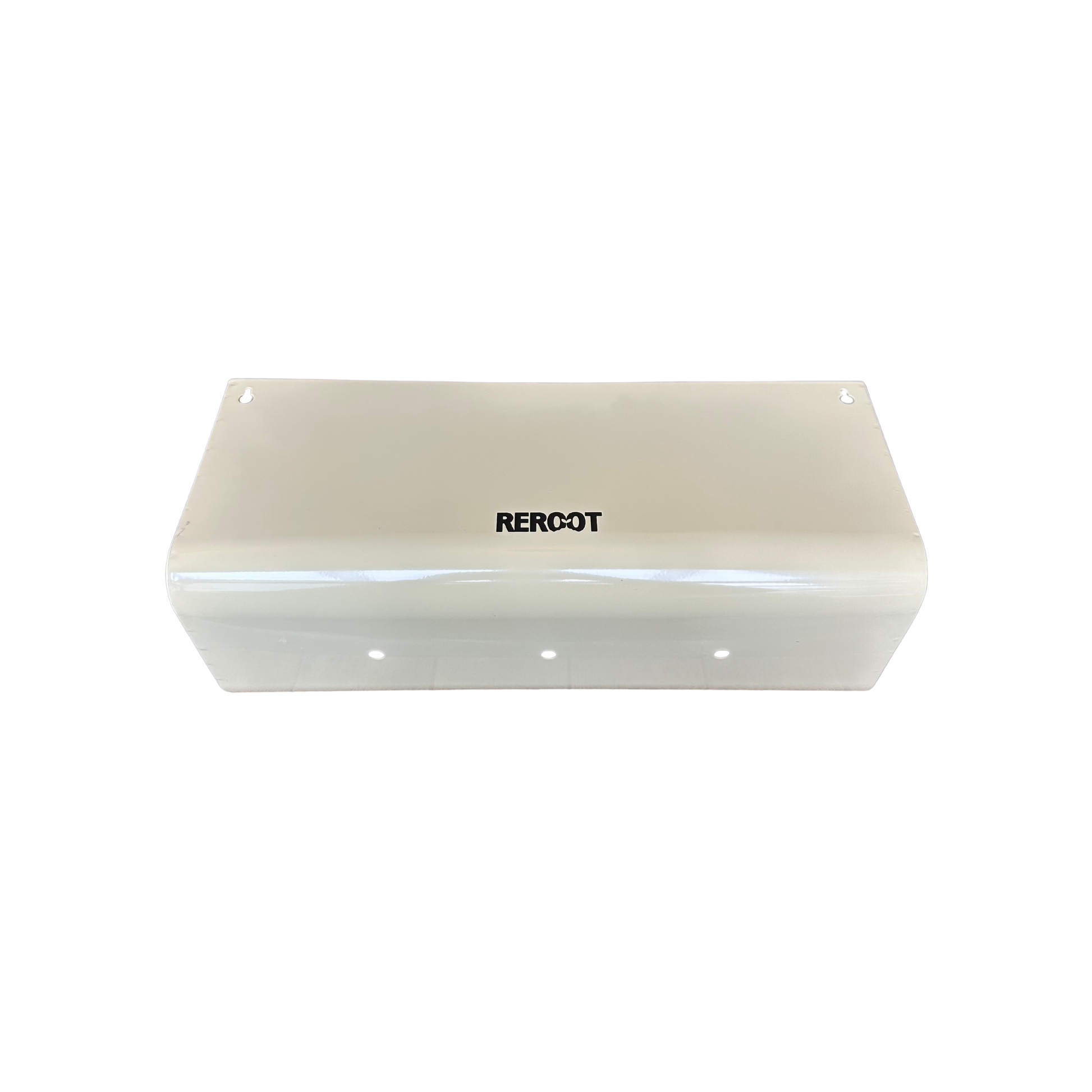 Diagonal front-on view of empty cream planter showing drainage holes